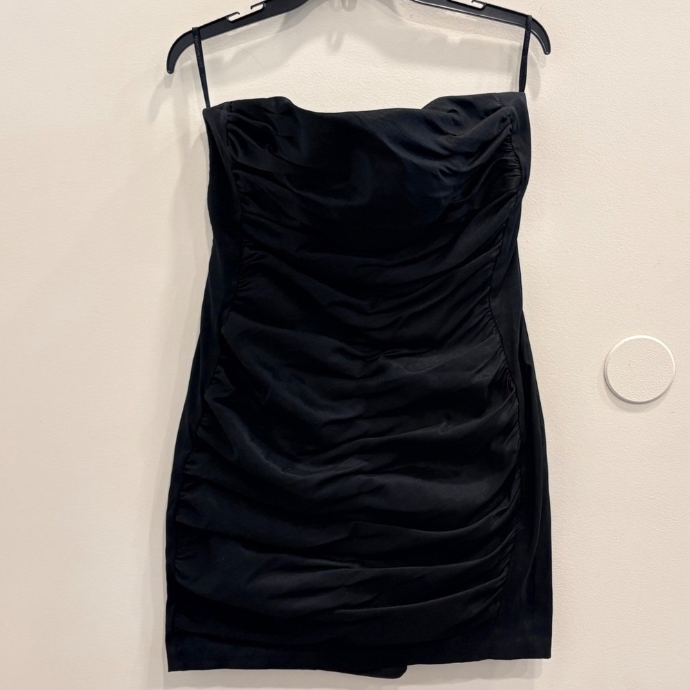 VTG Y2K Jessica McClintock Black Strapless Ruched‎ Mini Cocktail Dress LBD Sz 14